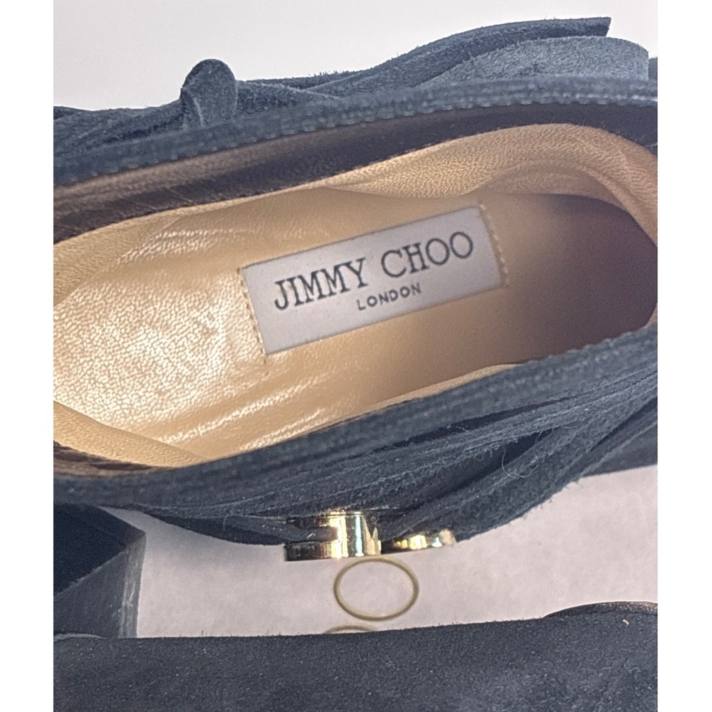 Jimmy Choo Houston 45 Black Suede Wrap Tie Ankle Boots Gold Hardware 38.5 - Picture 2 of 11